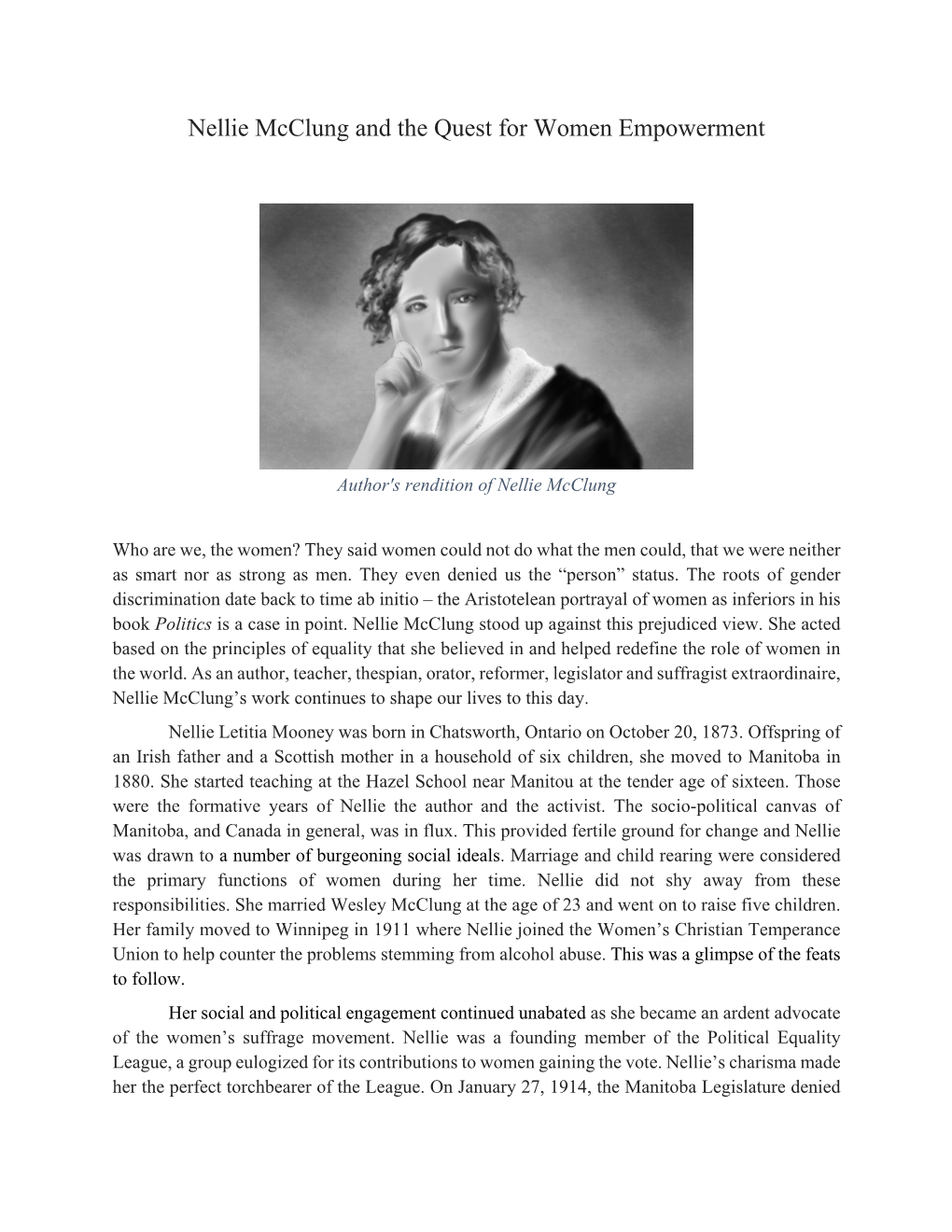 Nellie Mcclung and the Quest for Women Empowerment