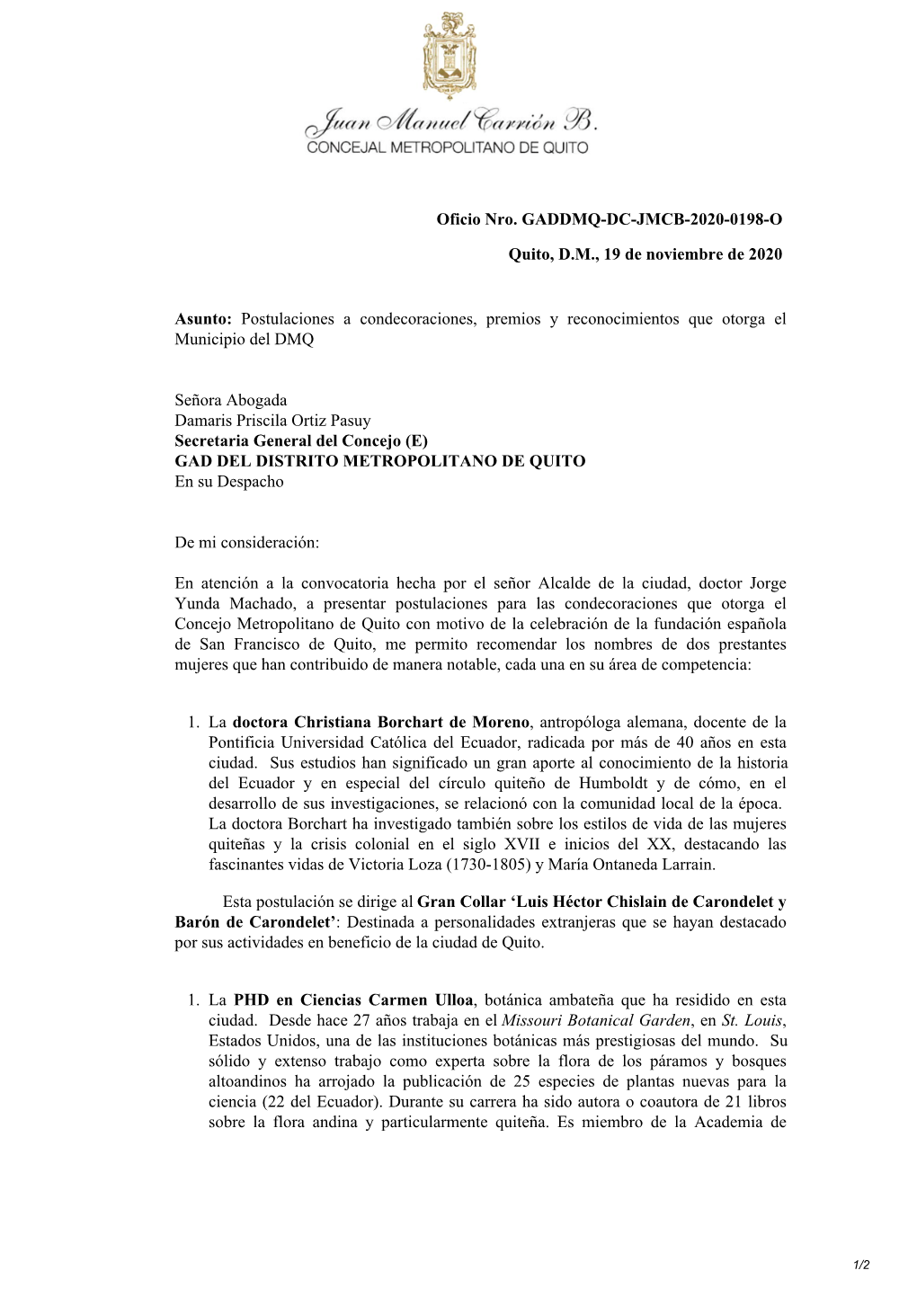 Oficio Nro. GADDMQ-DC-JMCB-2020-0198-O