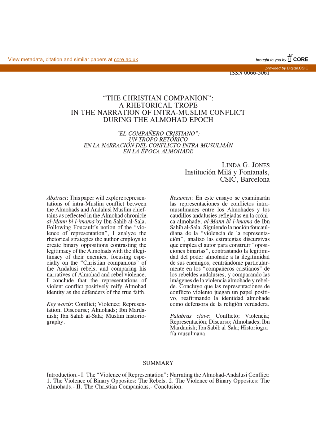 The Christian Companion”: a Rhetorical Trope in the Narration of Intra-Muslim Conflict During the Almohad Epoch