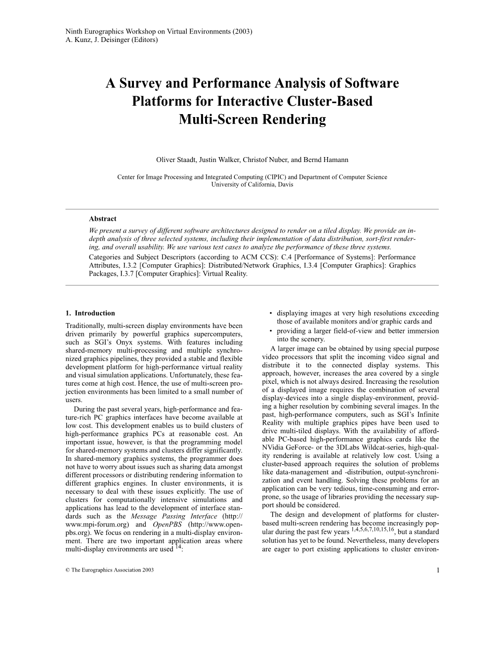 A Survey and Performance Analysis of Software Platforms for Interactive Cluster-Based Multi-Screen Rendering