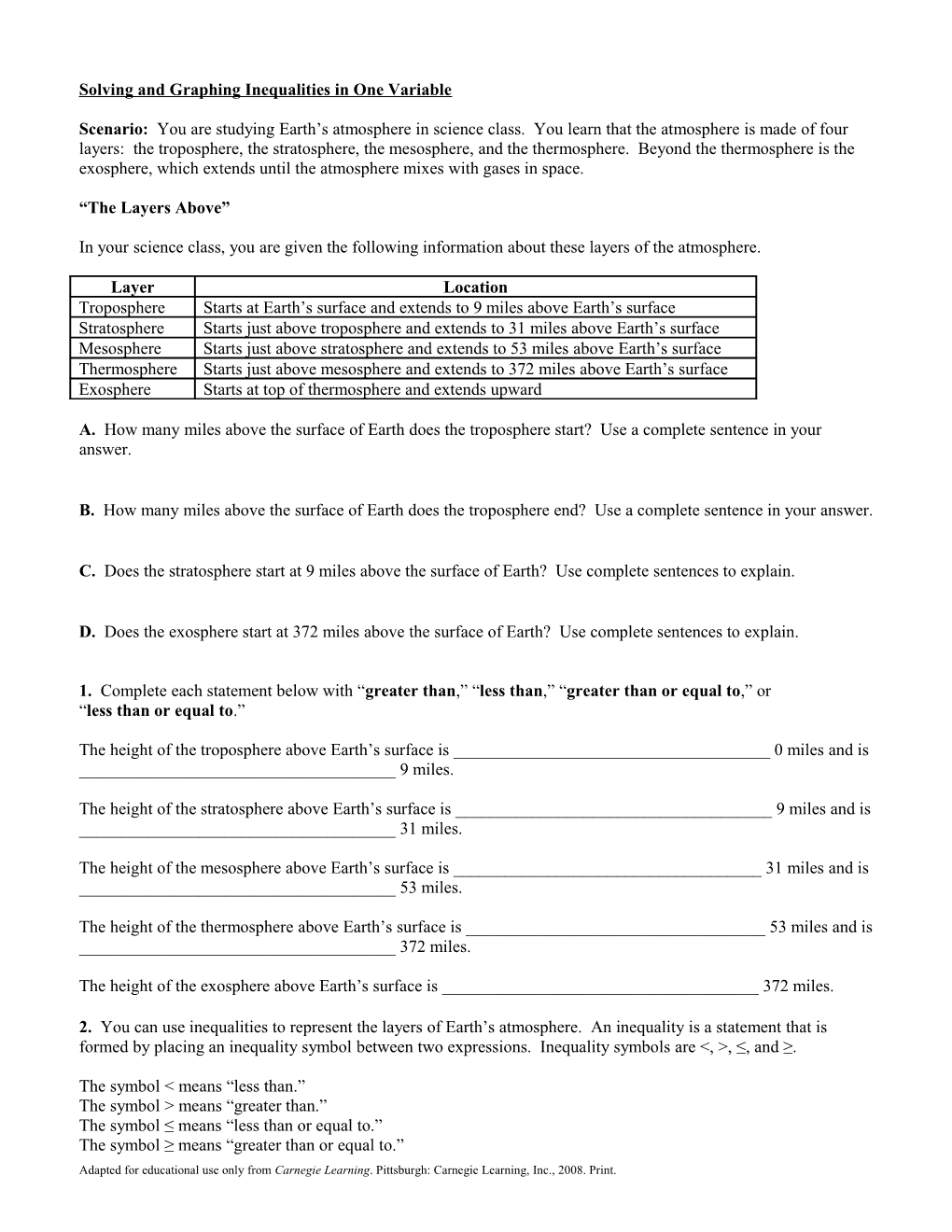 Solving and Graphing Inequalities in One Variable