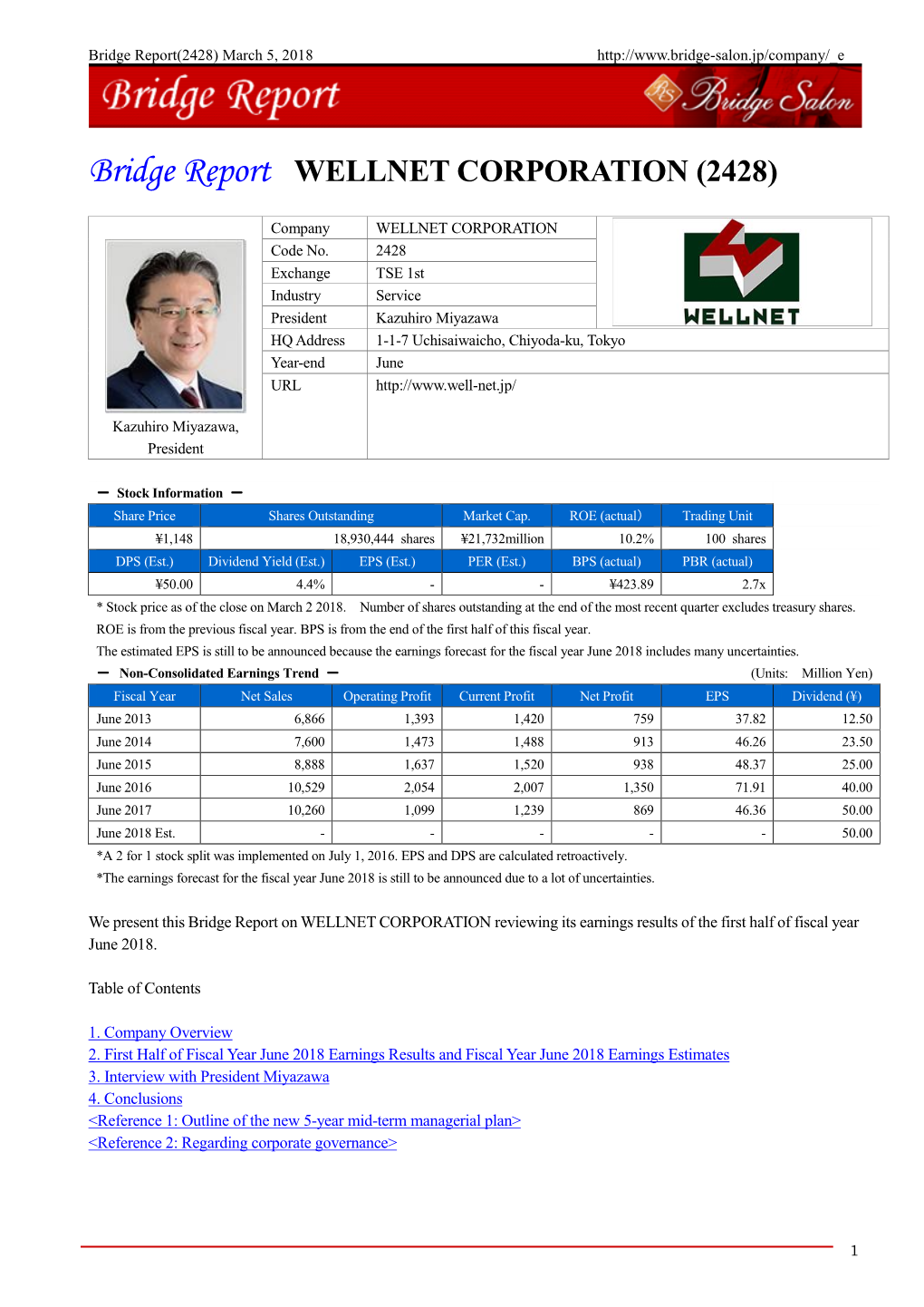 Bridge Report WELLNET CORPORATION (2428)