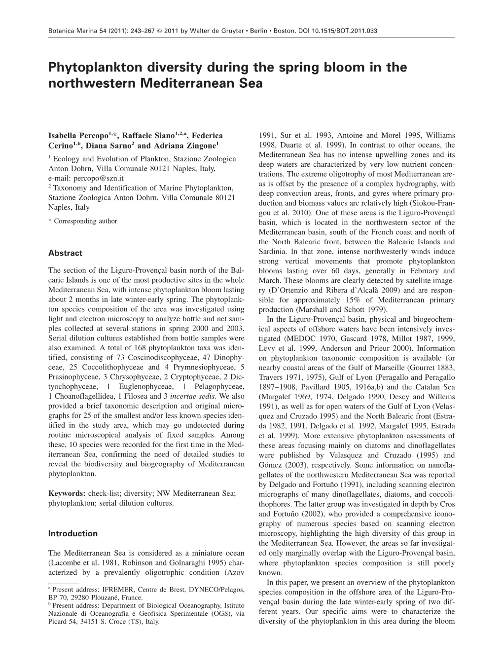 Phytoplankton Diversity During the Spring Bloom in the Northwestern Mediterranean Sea