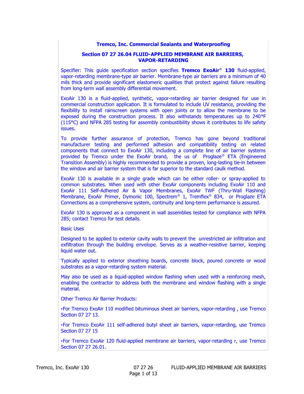 Section 072726.03 Fluid-Applied Membrane Air Barriers, Vapor-Permeable