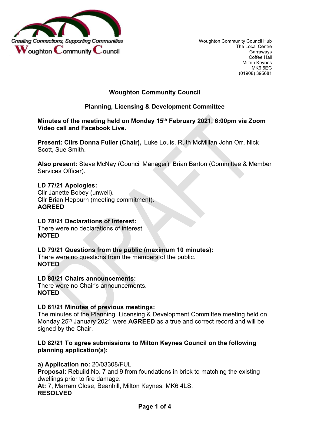 Page 1 of 4 Woughton Community Council Planning, Licensing