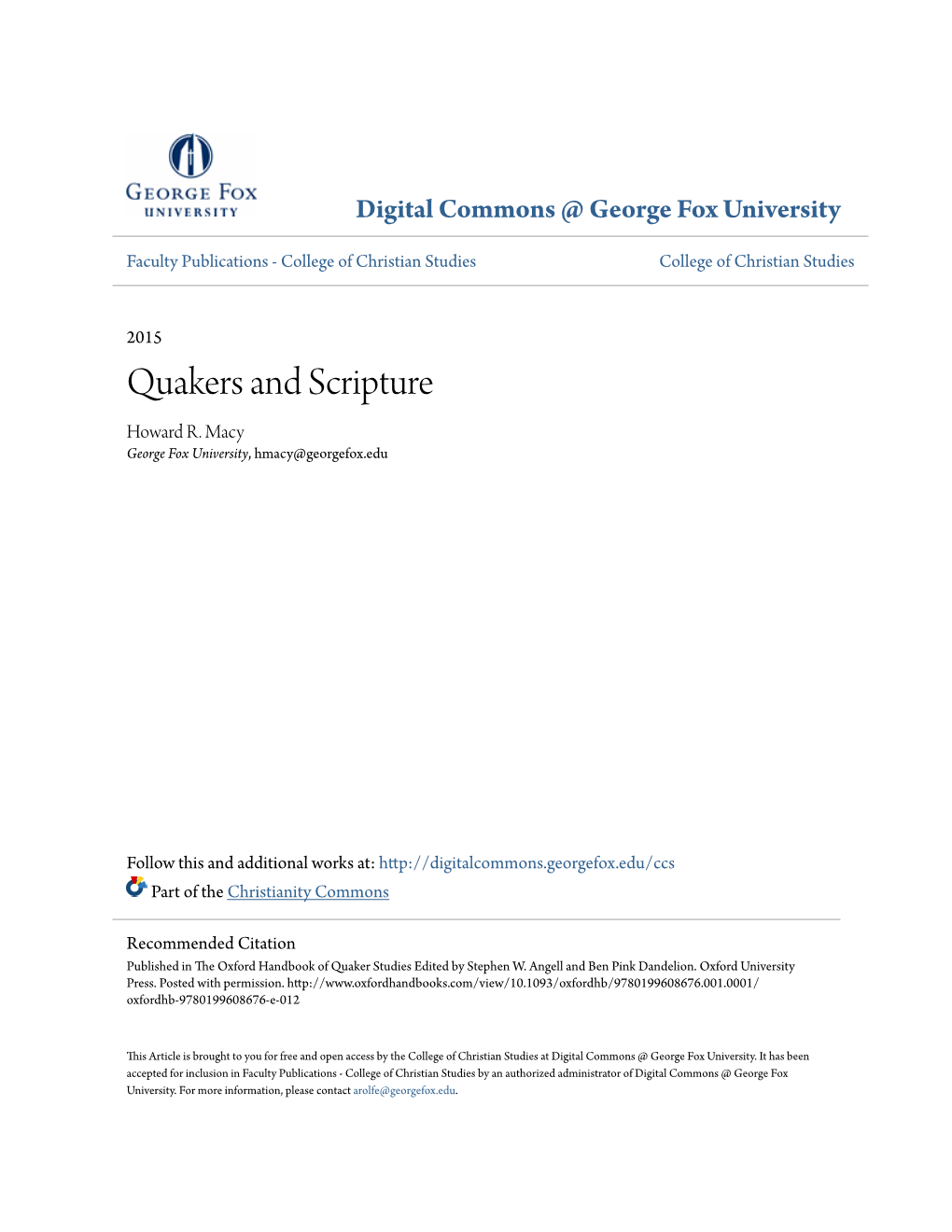 Quakers and Scripture Howard R