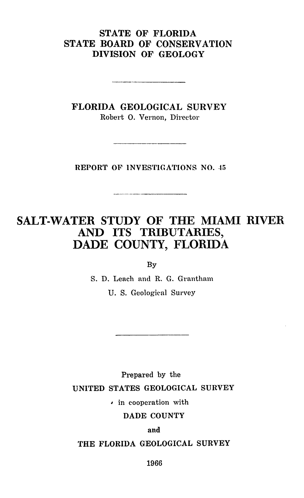 Salt-Water Study of the Miami River Dade County, Florida