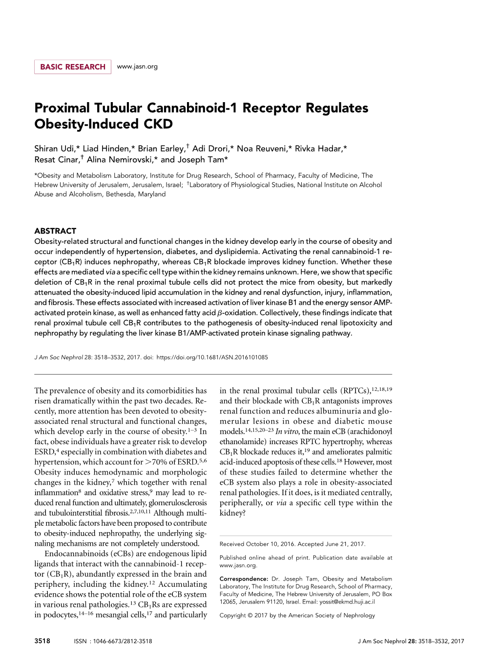 Proximal Tubular Cannabinoid-1 Receptor Regulates Obesity-Induced CKD