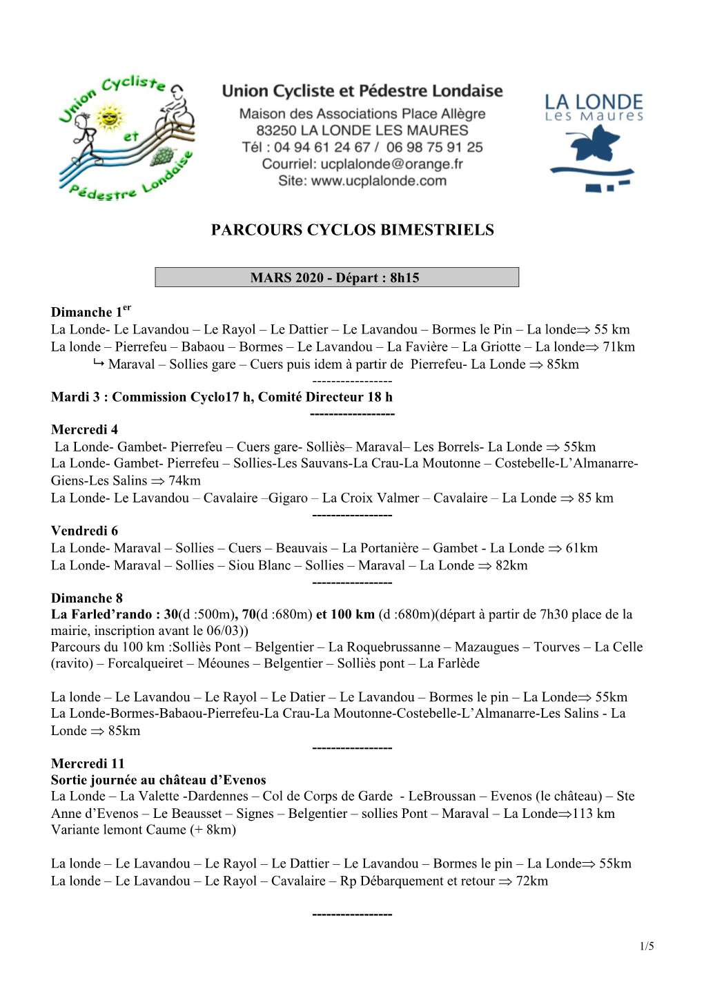 Parcours Cyclos Bimestriels