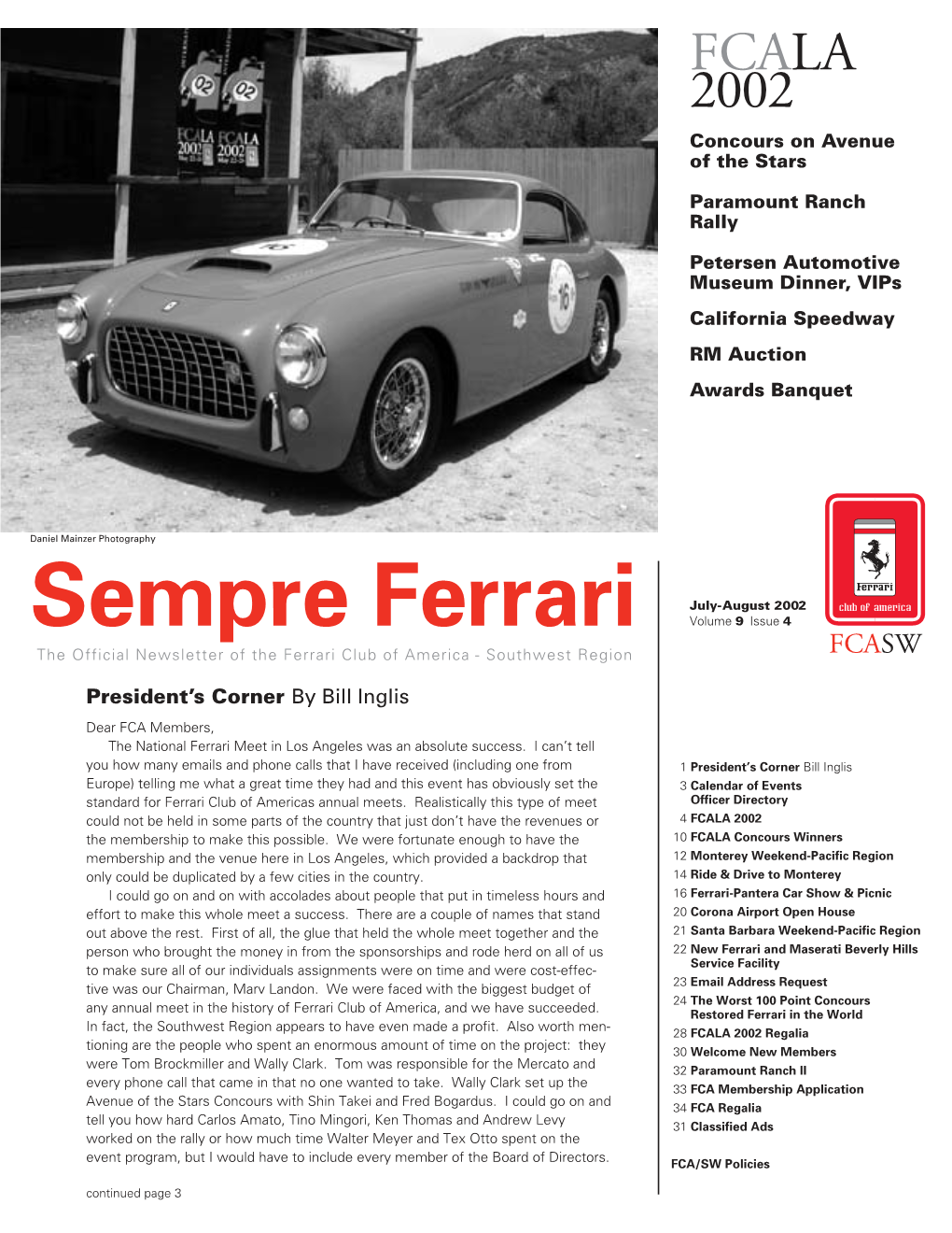 Volume 9 Issue 4 the Official Newsletter of the Ferrari Club of America - Southwest Region FCASW