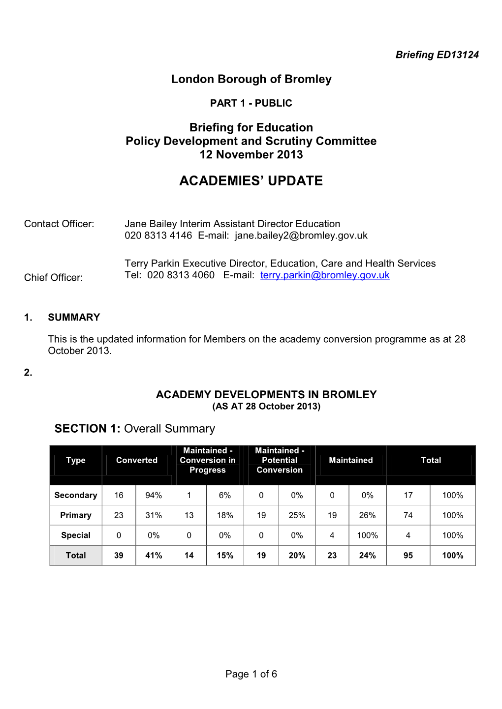 Bromley Academy Programme and Free School Updatepart 1