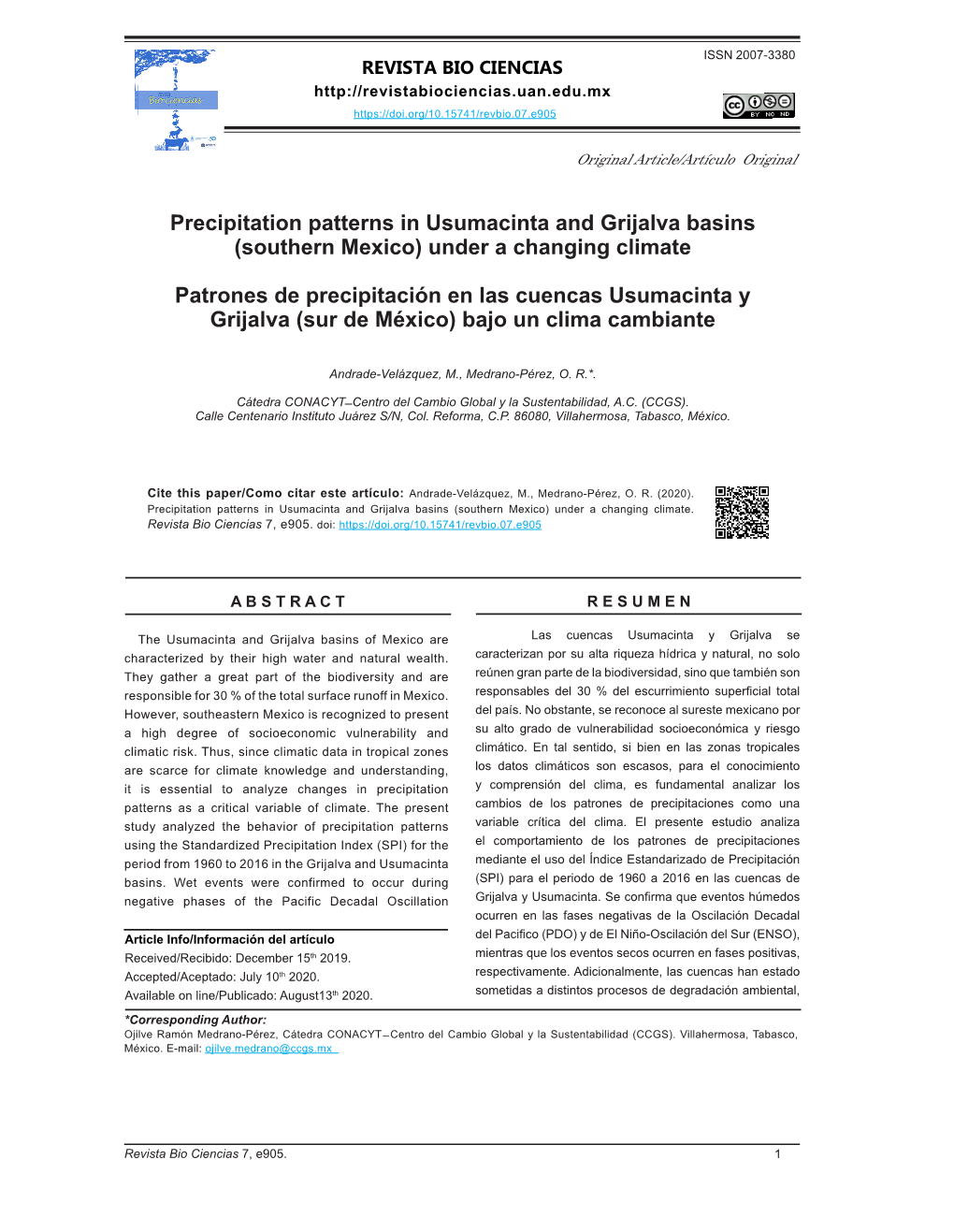 Precipitation Patterns in Usumacinta and Grijalva Basins (Southern Mexico) Under a Changing Climate