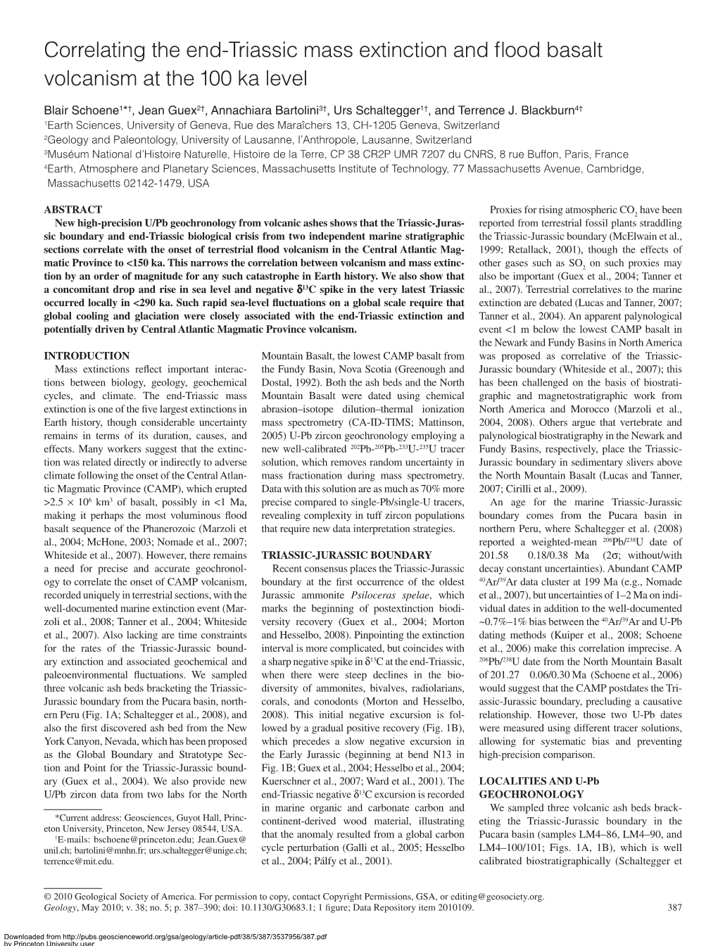 Correlating the End-Triassic Mass Extinction and Flood Basalt