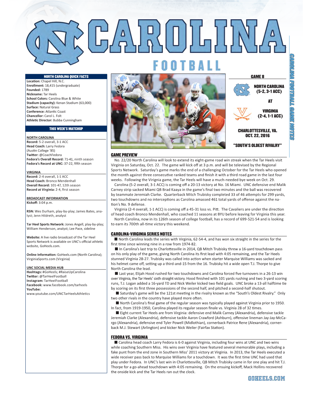 Carolina Football Game Notes