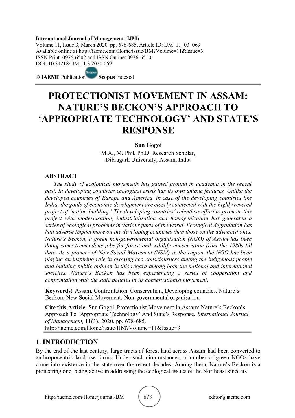 Protectionist Movement in Assam: Nature's Beckon's Approach To