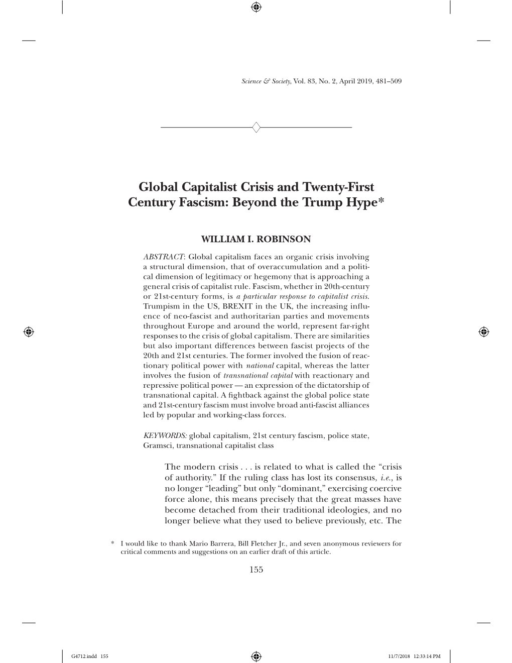 Global Capitalist Crisis and Twenty-First Century Fascism: Beyond the Trump Hype*