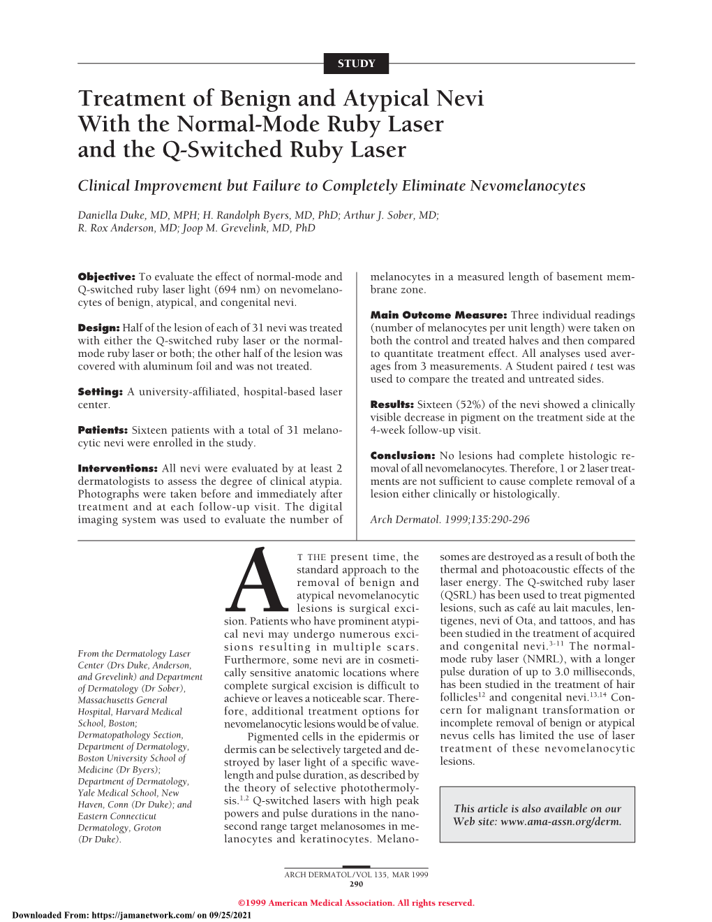 Treatment of Benign and Atypical Nevi with the Normal