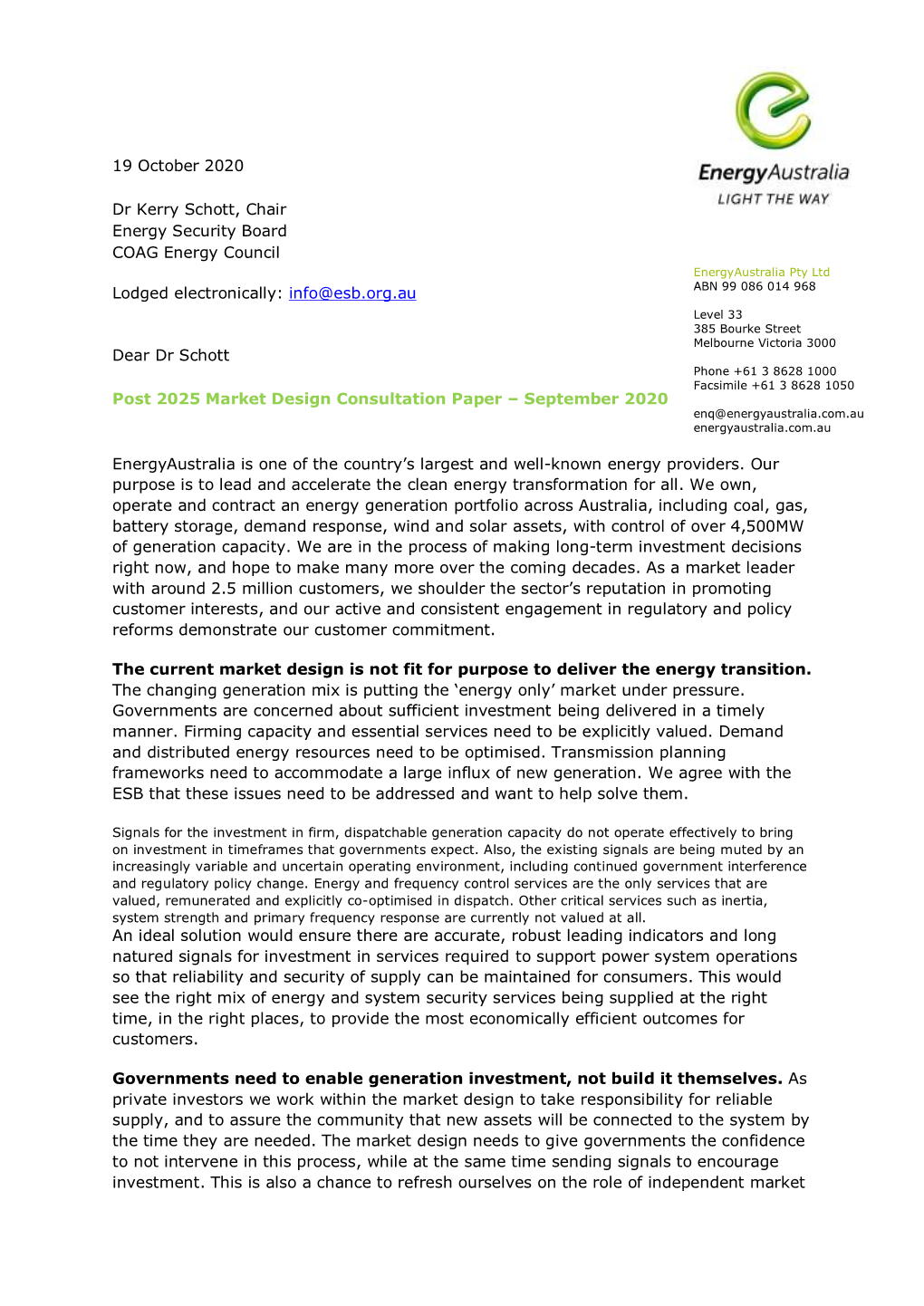 Energyaustralia Response to P2025 Market Design Consultation Paper.Pdf