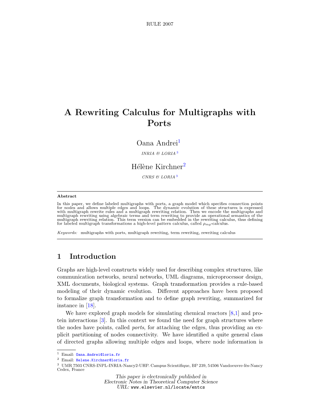 A Rewriting Calculus for Multigraphs with Ports