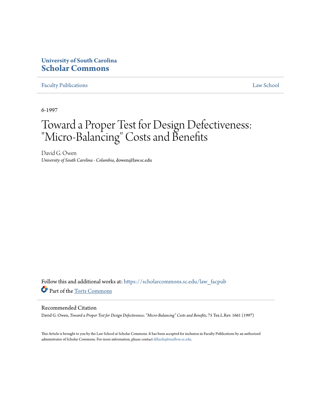 Toward a Proper Test for Design Defectiveness: "Micro-Balancing" Costs and Benefits David G