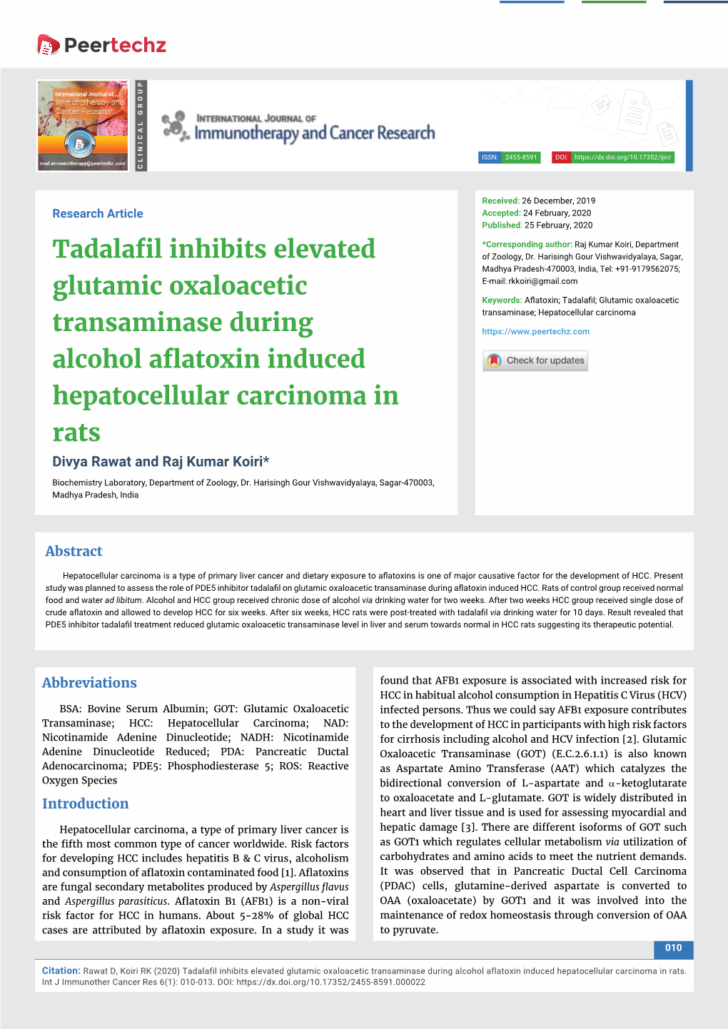 Tadalafil Inhibits Elevated Glutamic Oxaloacetic Transaminase During Alcohol Aflatoxin Induced Hepatocellular Carcinoma in Rats