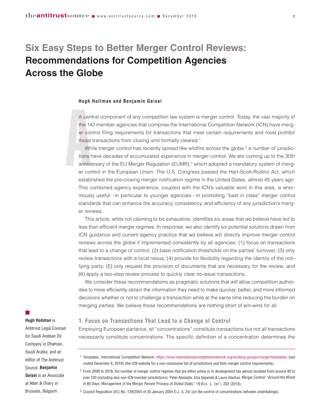 Six Easy Steps to Better Merger Control Reviews: Recommendations for Competition Agencies Across the Globe