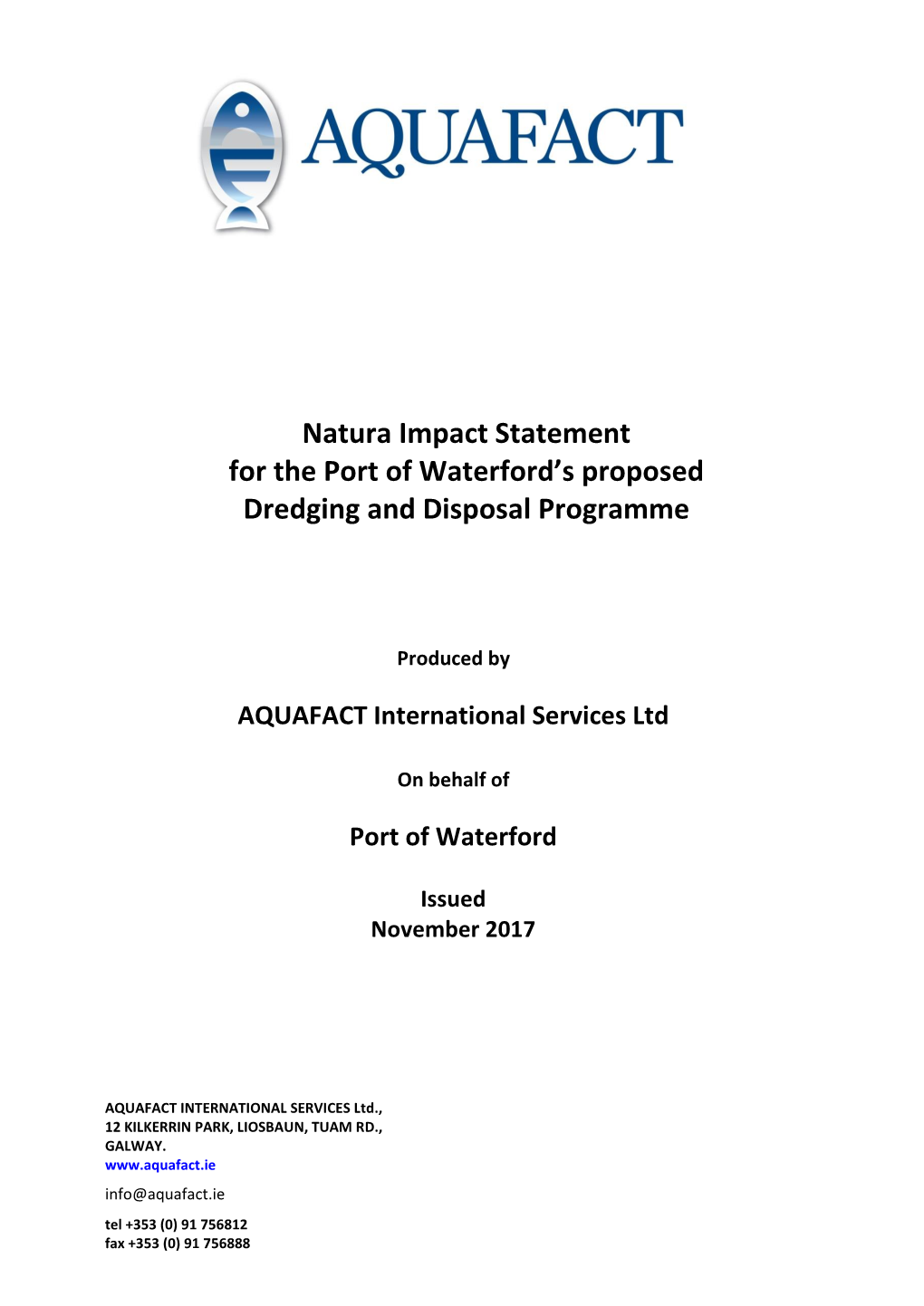 Natura Impact Statement for the Port of Waterford's Proposed Dredging