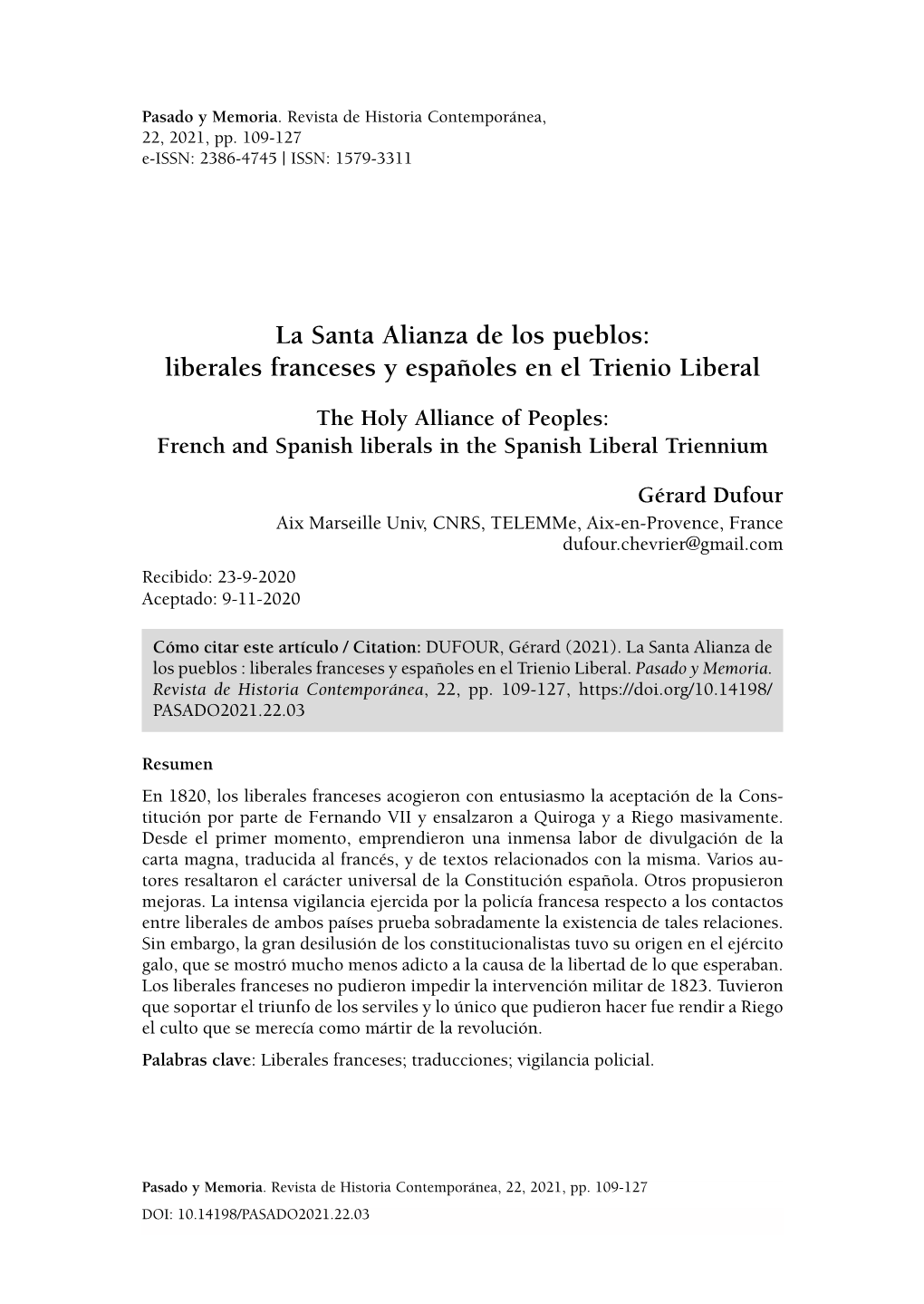 La Santa Alianza De Los Pueblos: Liberales Franceses Y Españoles En El Trienio Liberal