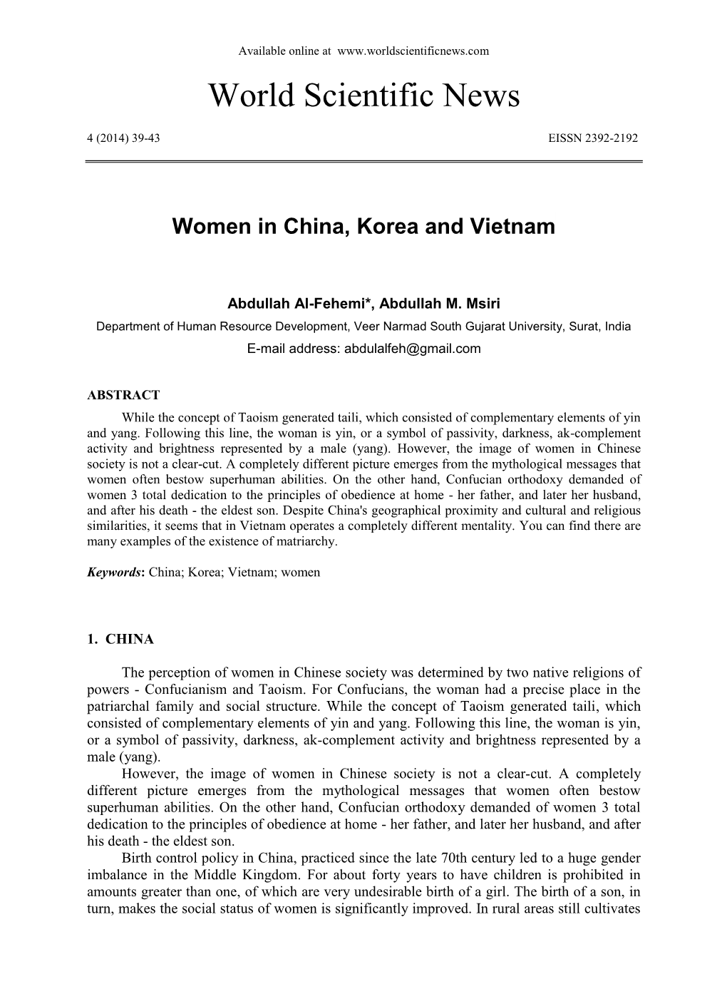 Women in China, Korea and Vietnam