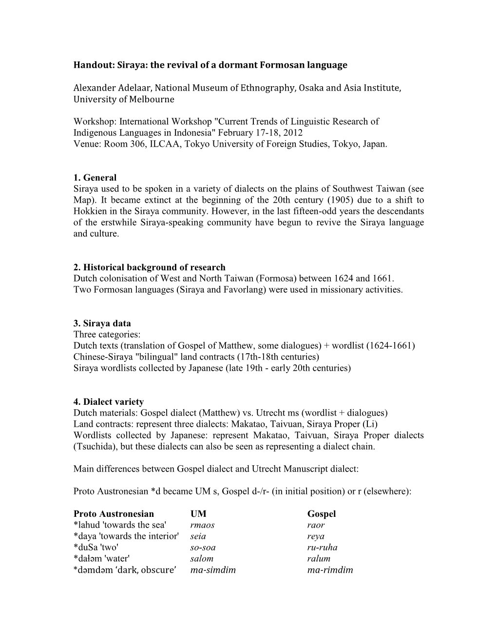 Siraya: the Revival of a Dormant Formosan Language