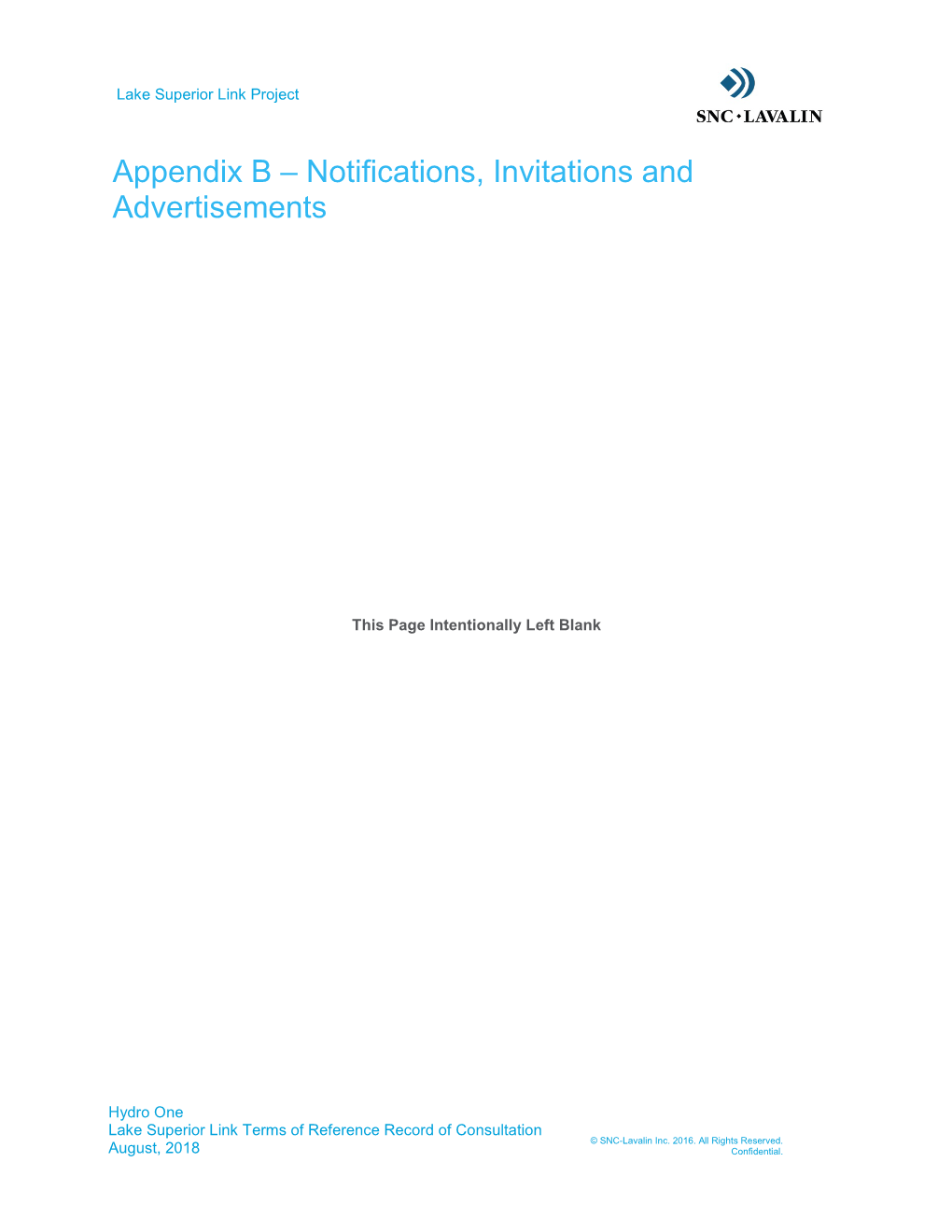 Appendix B – Notifications, Invitations and Advertisements