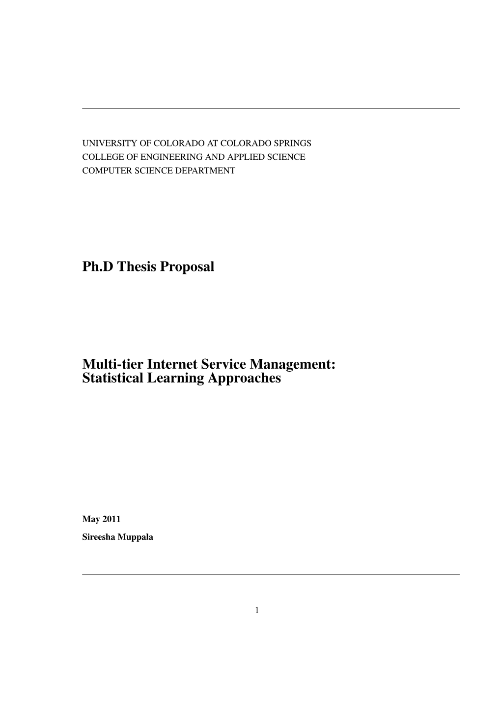 Ph.D Thesis Proposal Multi-Tier Internet Service Management