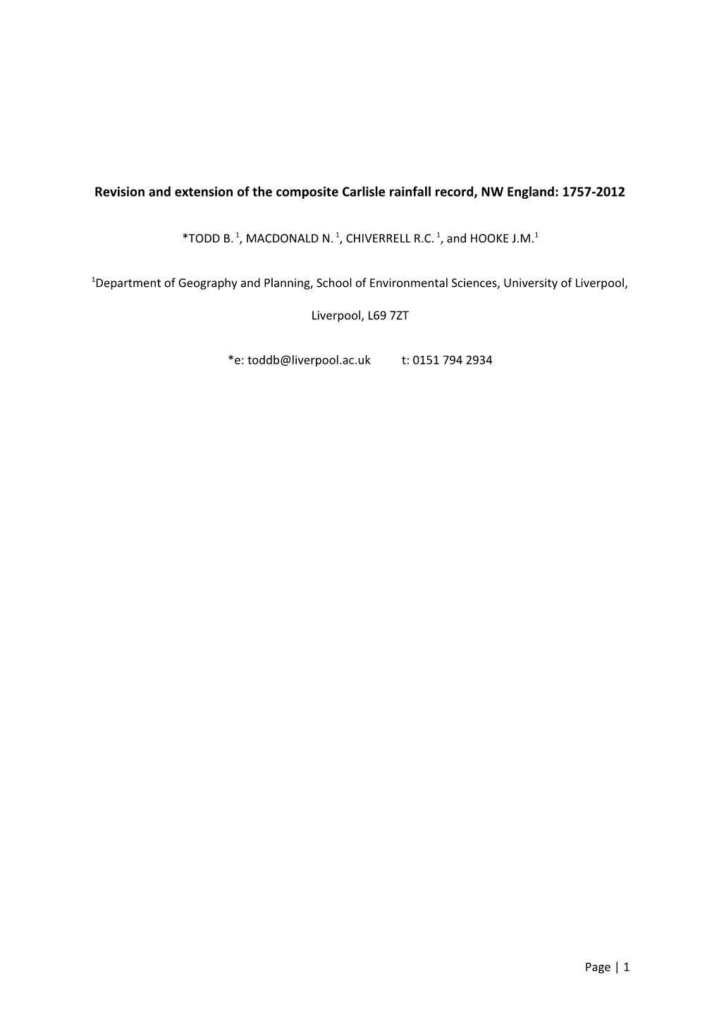 Revision and Extension of the Composite Carlisle Rainfall Record, NW England: 1757-2012