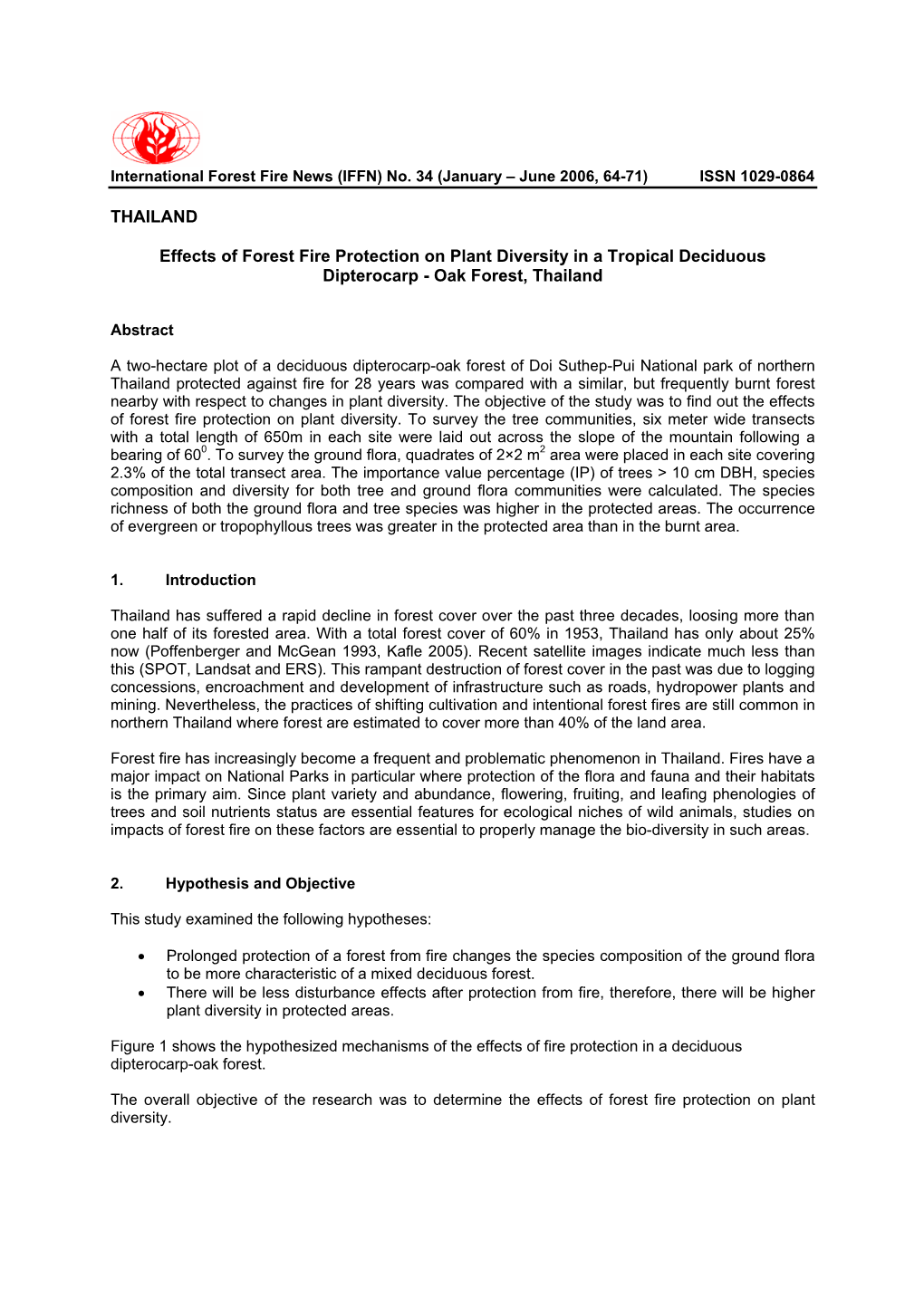 THAILAND Effects of Forest Fire Protection on Plant Diversity in A