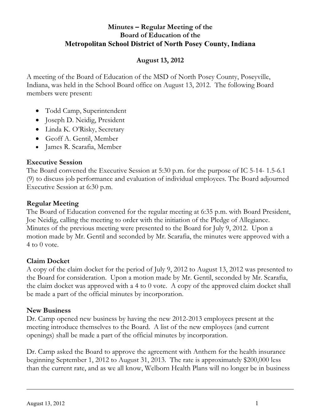 20120813 Board Minutes August 13 2012