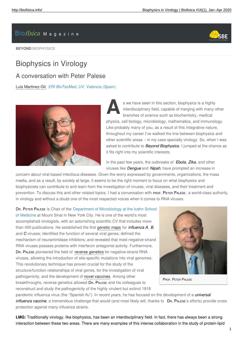 Biophysics in Virology | Biofisica #16(1), Jan–Apr 2020