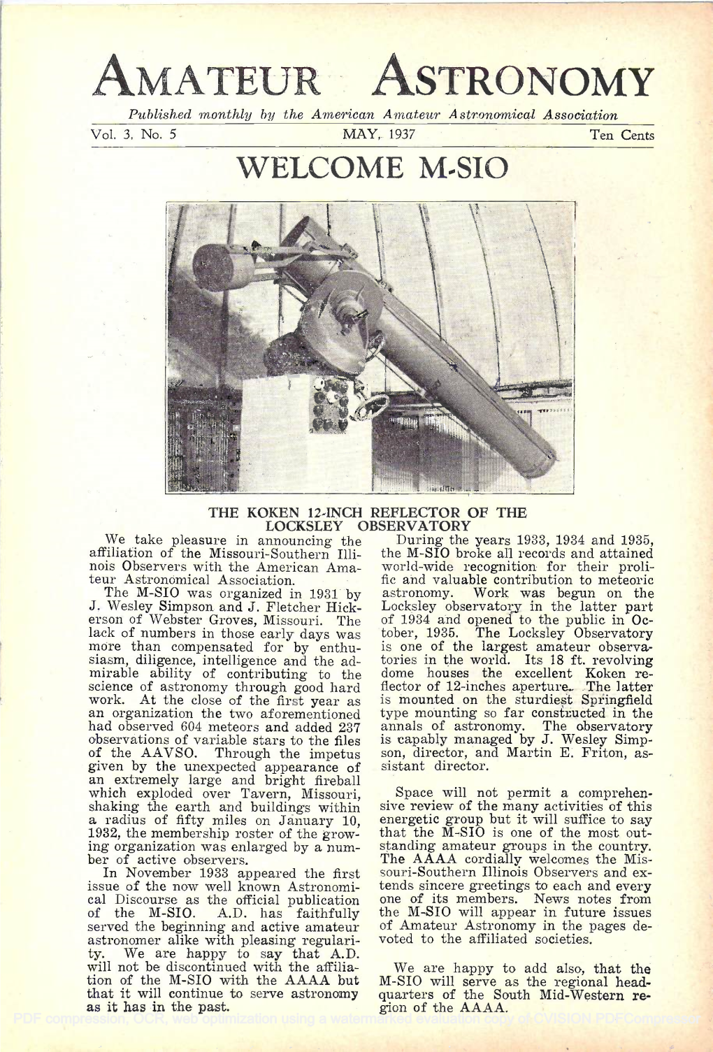 AMATEUR ASTRONOMY Published Monthly by the American Amateur a Stronoinical Assoeiation