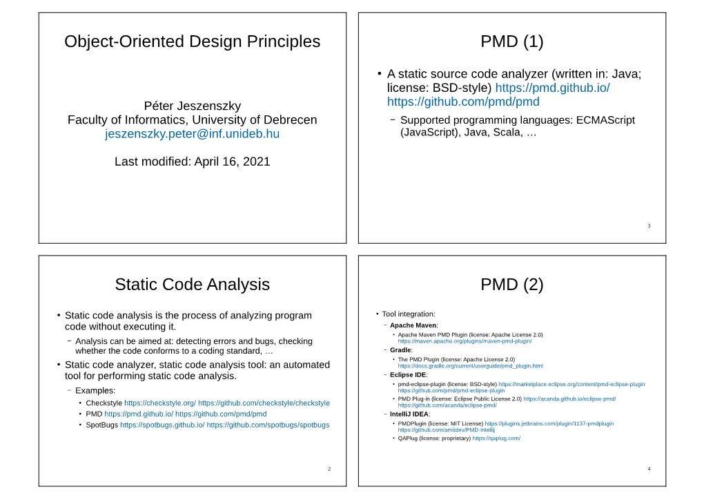 Object-Oriented Design Principles Static Code Analysis PMD (1) PMD