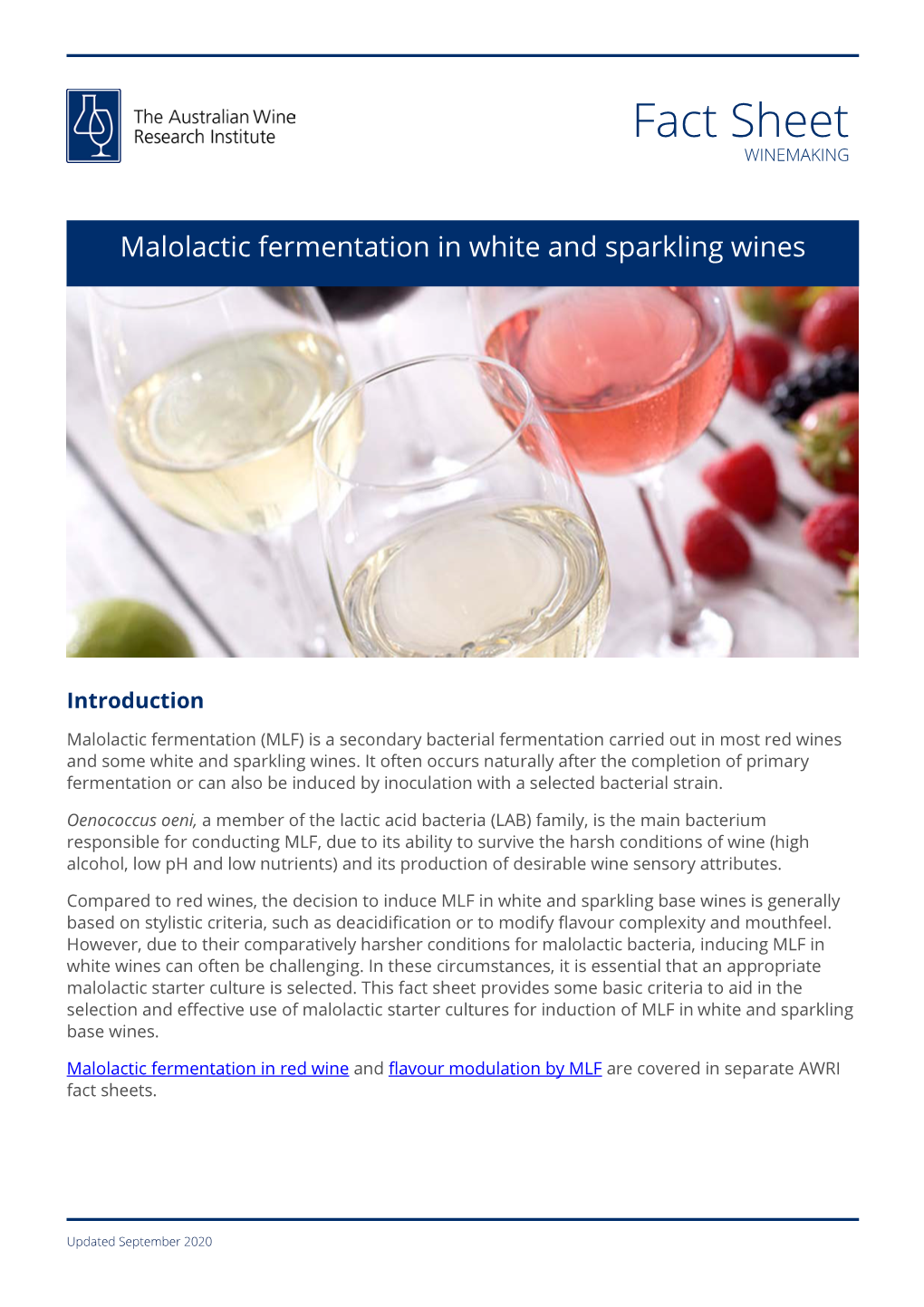 Malolactic Fermentation in White and Sparkling Wines (AWRI Fact Sheet)