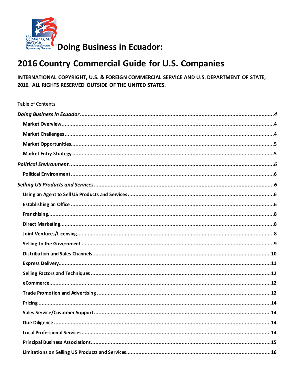 Doing Business in Ecuador: 2016 Country Commercial Guide for US