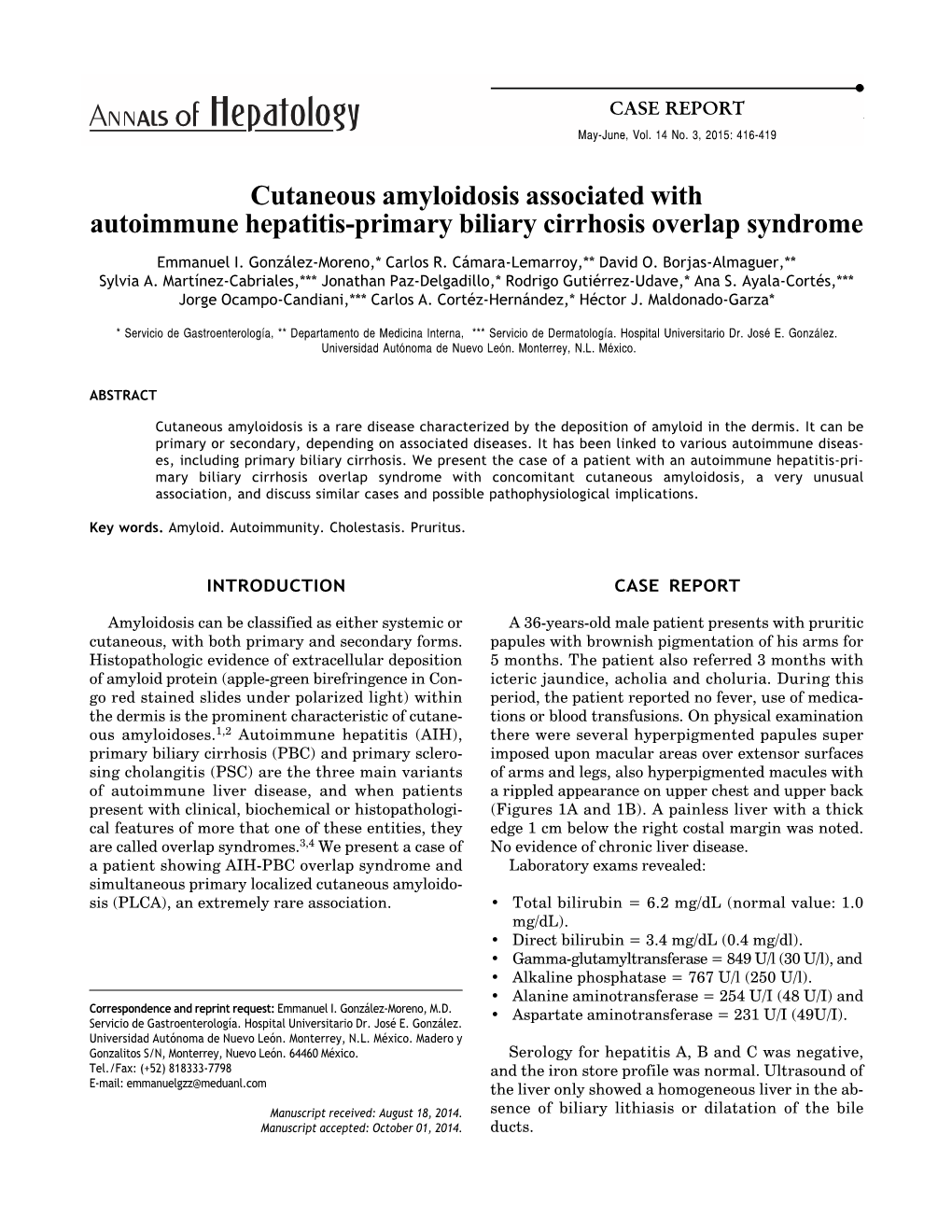 Cutaneous Amyloidosis Associated with Autoimmune Hepatitis-Primary Biliary Cirrhosis Overlap Syndrome