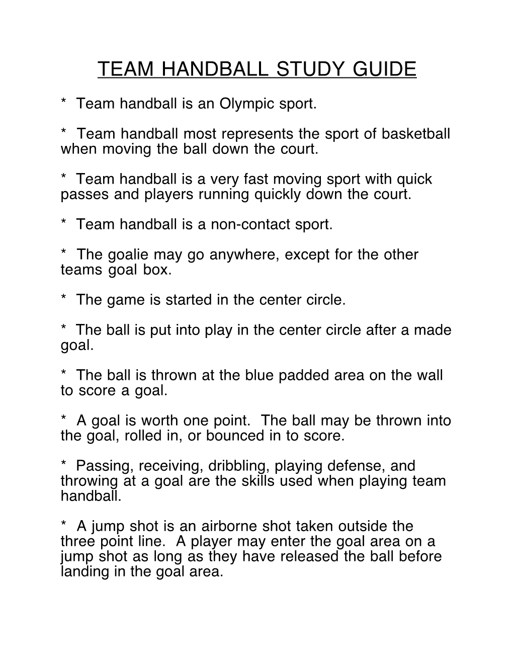 Team Handball Study Guide