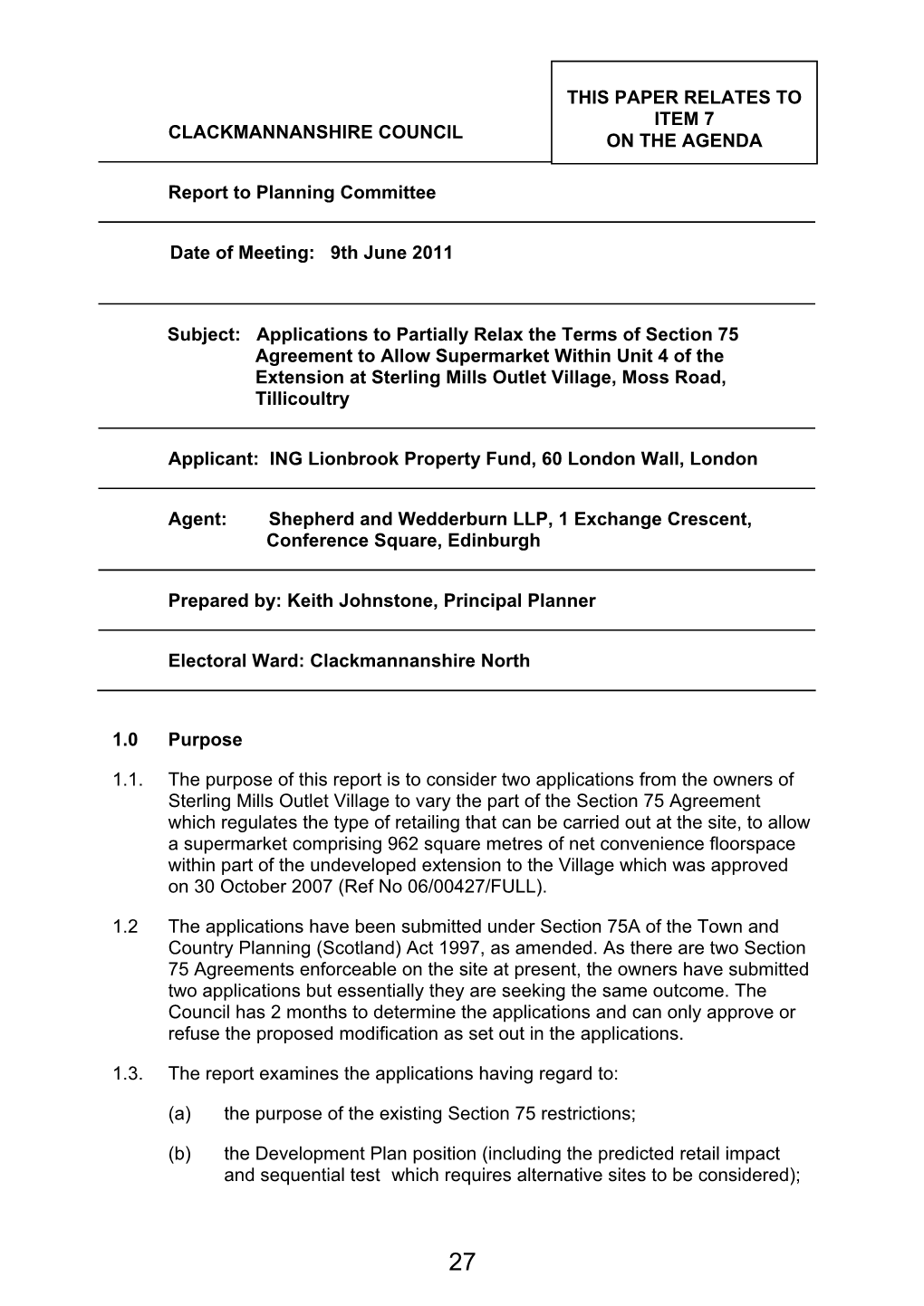 This Paper Relates to Item 7 Clackmannanshire Council on the Agenda