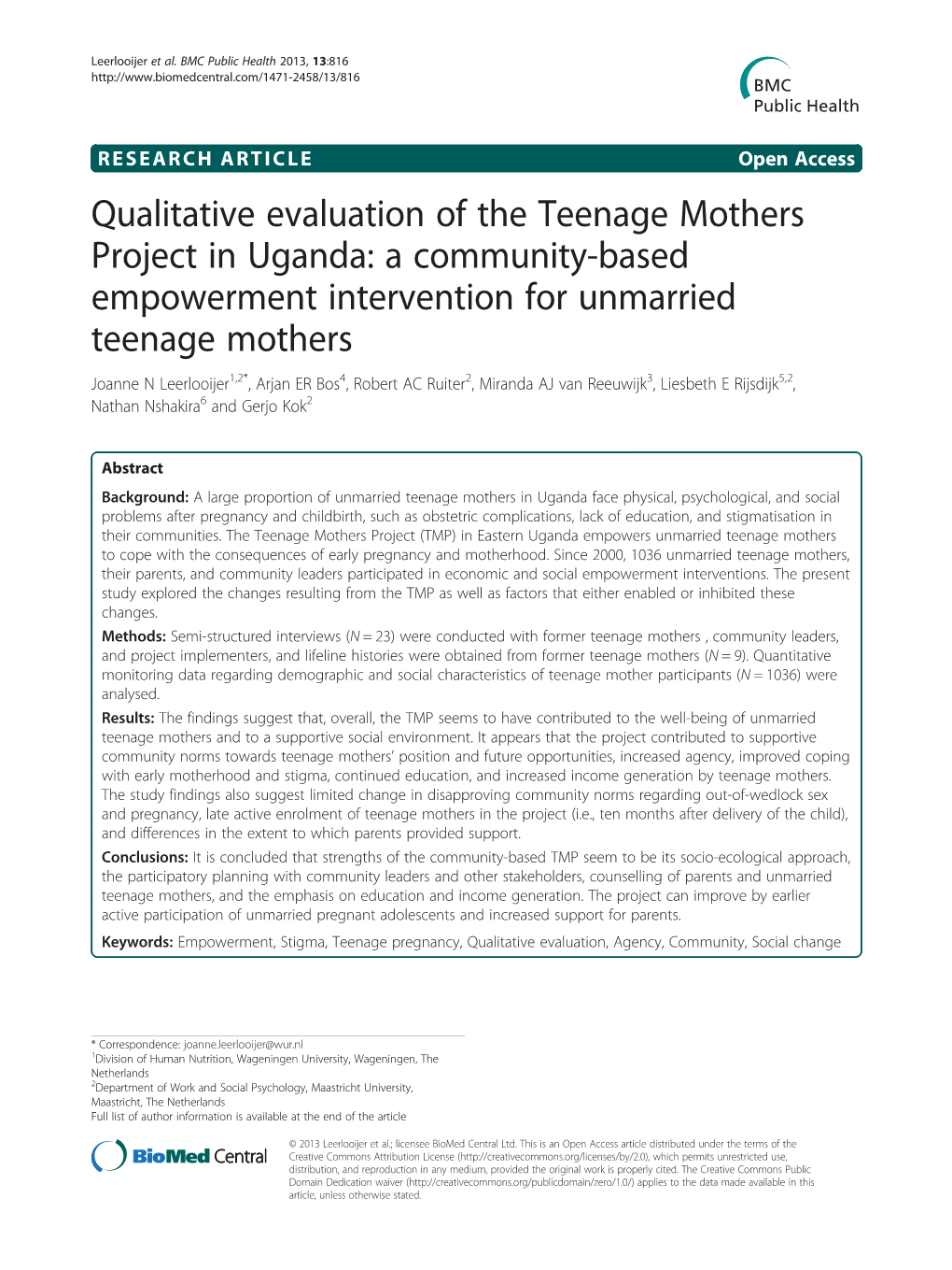 Qualitative Evaluation of the Teenage Mothers Project in Uganda