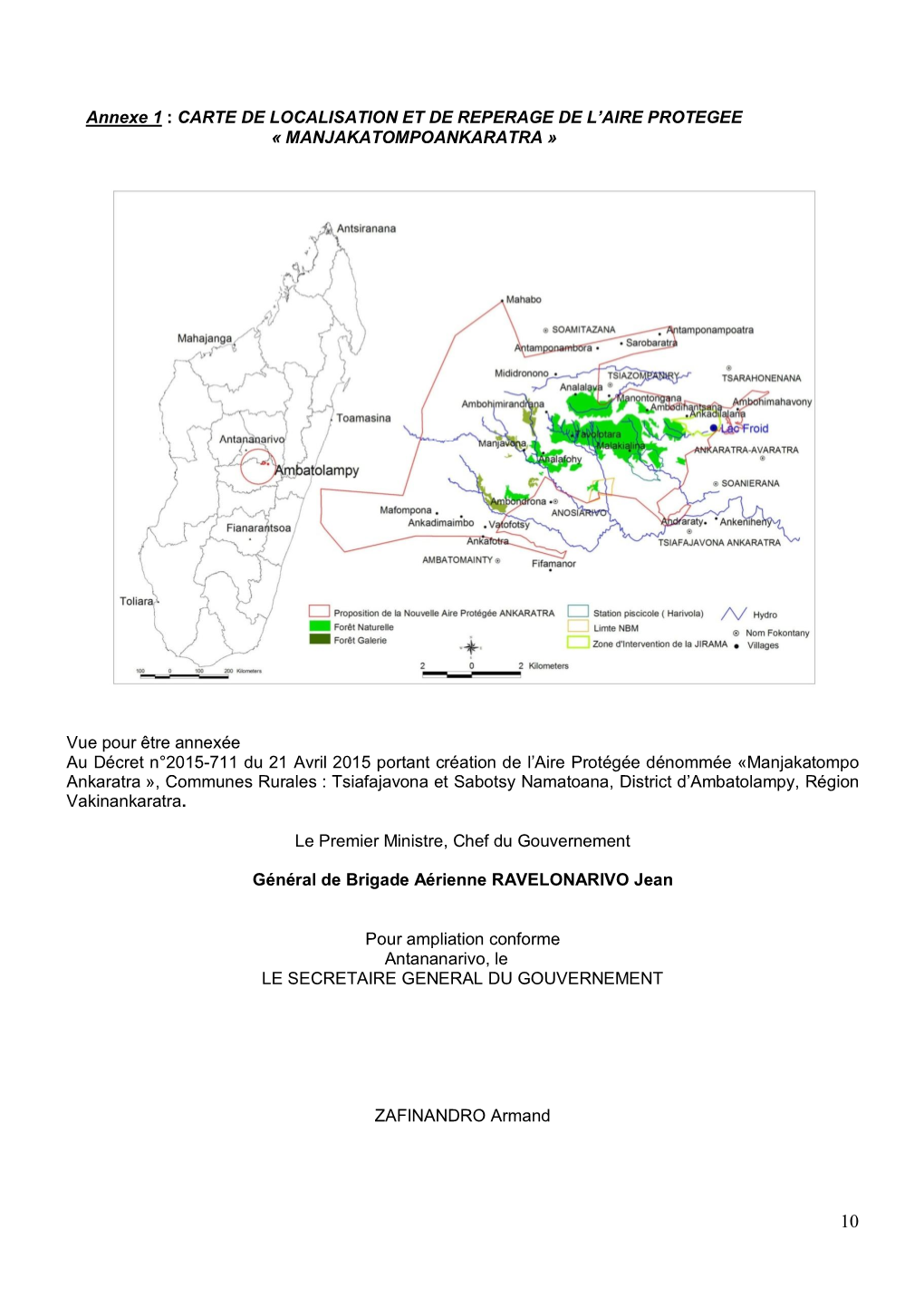 Annexe 1 : CARTE DE LOCALISATION ET DE REPERAGE DE L’AIRE PROTEGEE « MANJAKATOMPOANKARATRA »