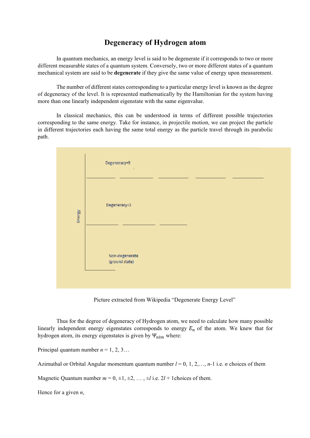 Degeneracy of Hydrogen Atom