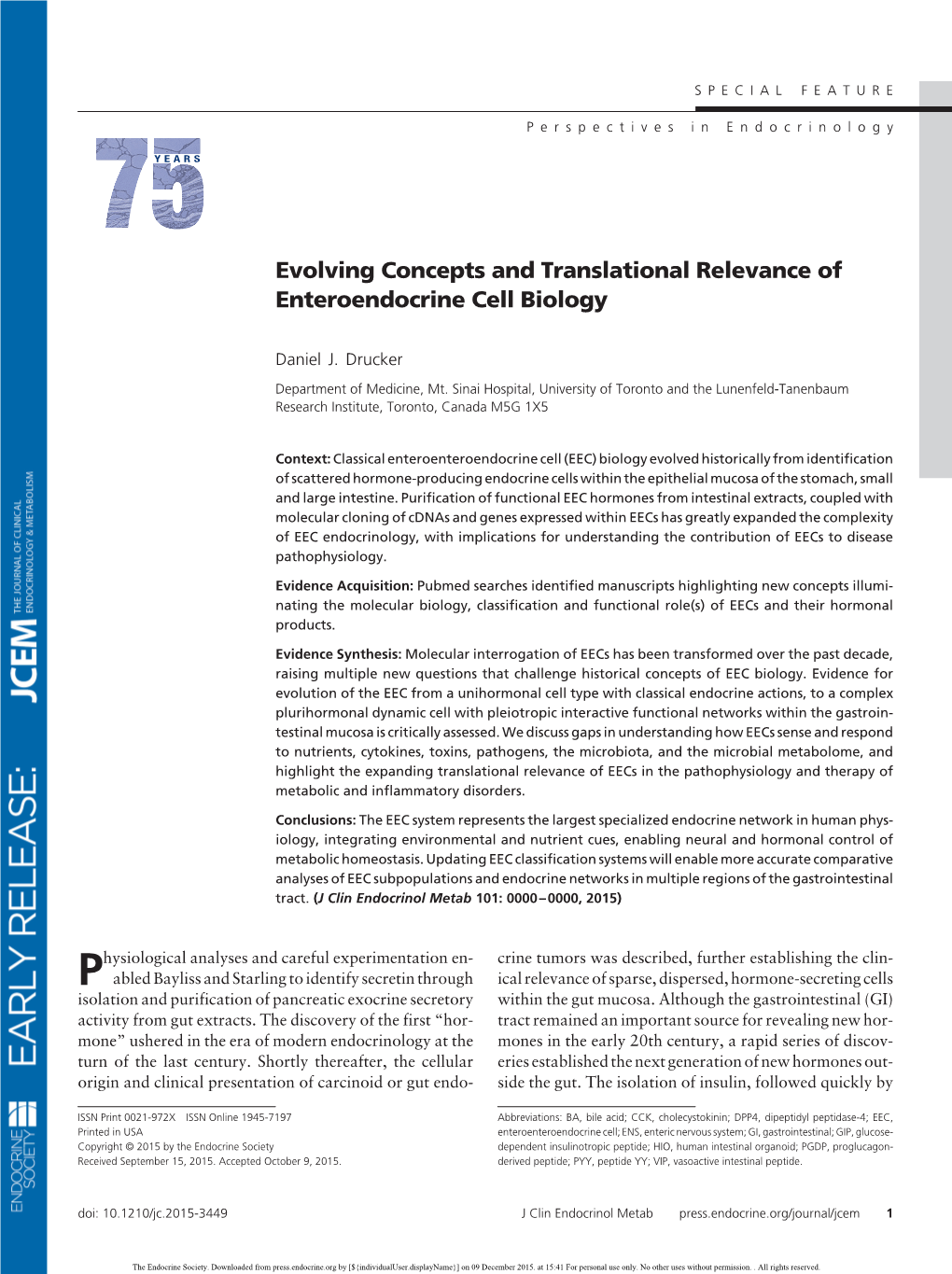 Evolving Concepts and Translational Relevance of Enteroendocrine Cell Biology