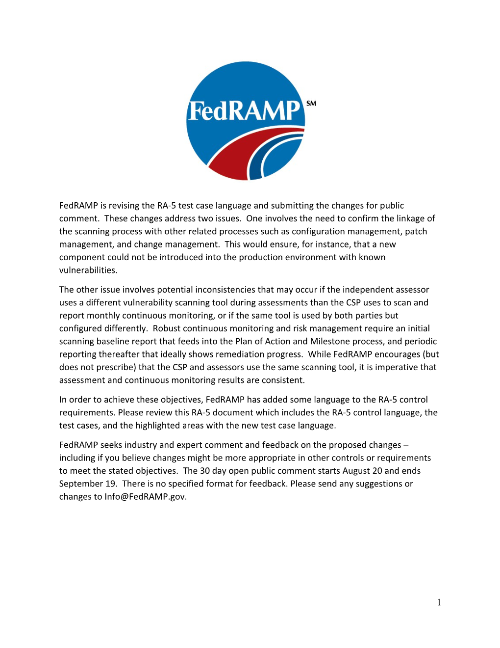 Fedramp Is Revising the RA-5 Test Case Language and Submitting the Changes for Public Comment