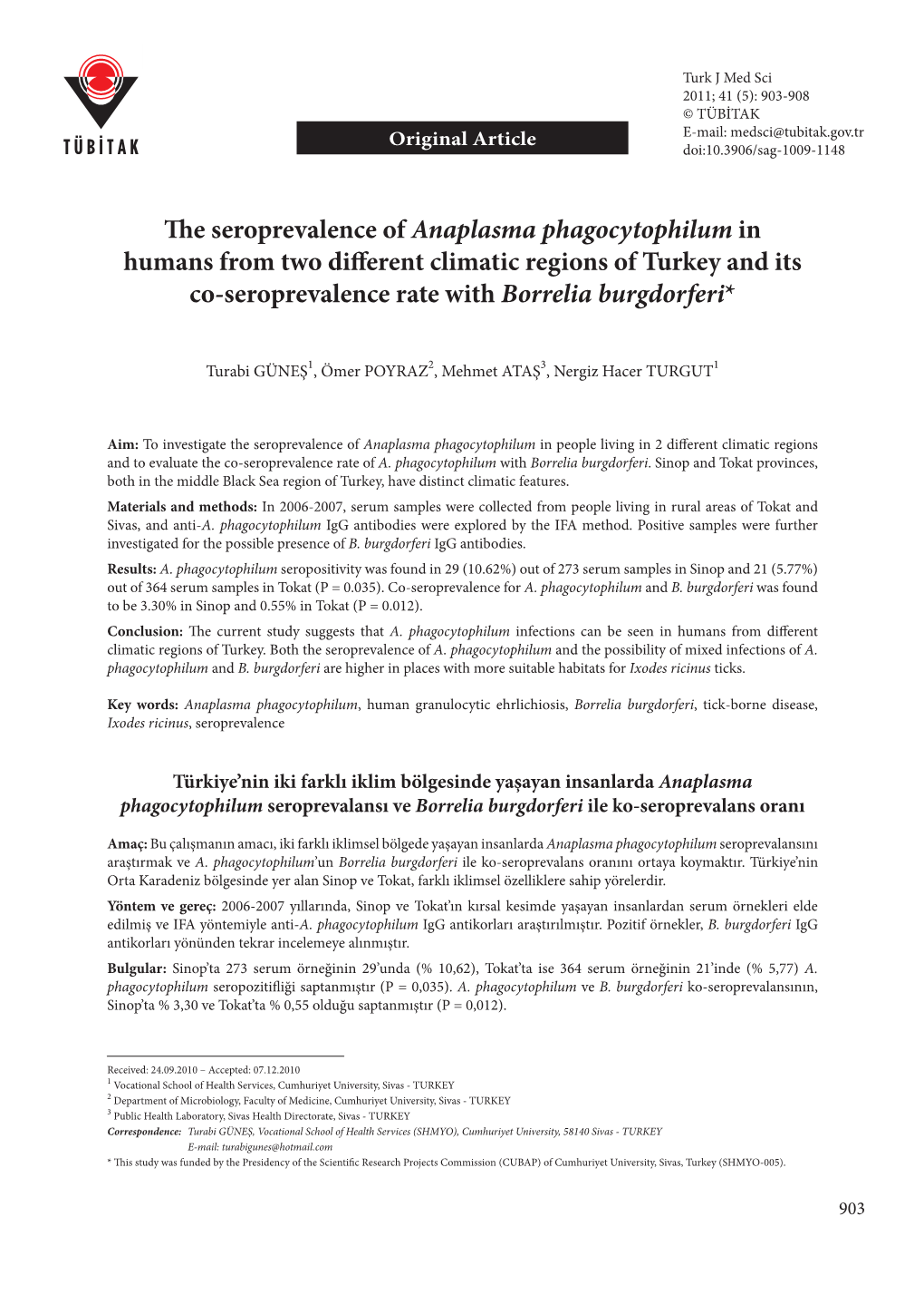 The Seroprevalence of Anaplasma Phagocytophilum in Humans From