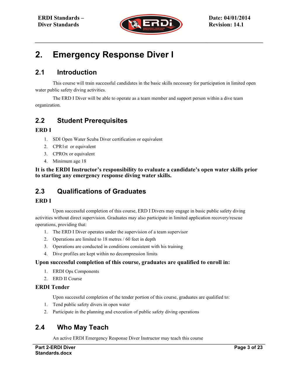 2. Emergency Response Diver I